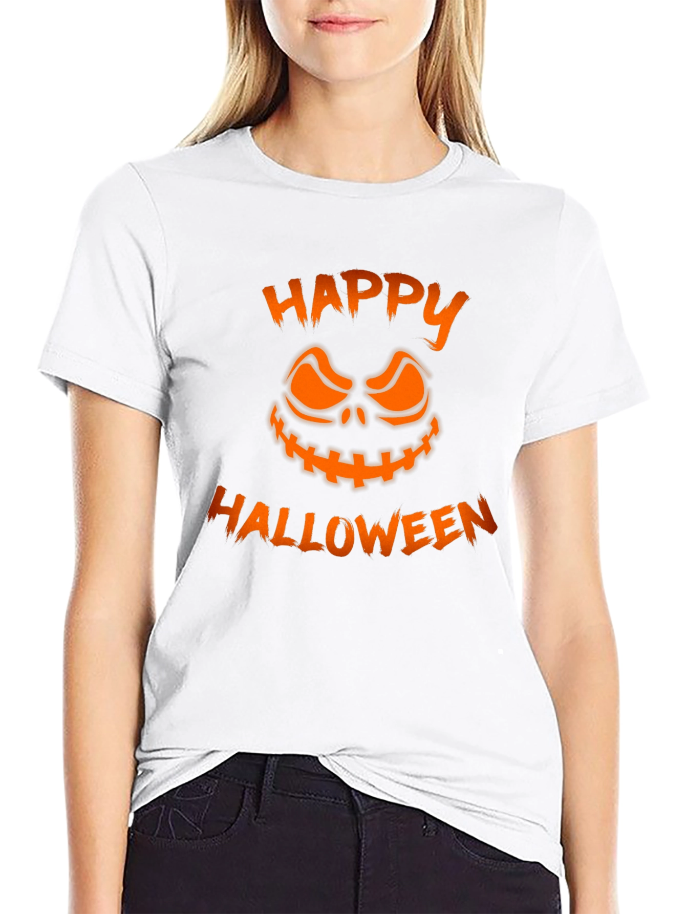 Happy Halloween Pumpkin Face Graphic Tee - Black