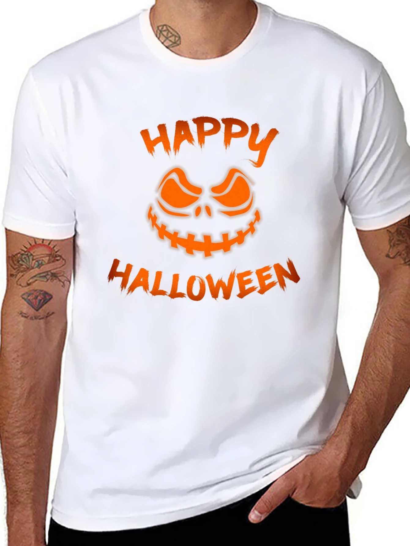 Happy Halloween Pumpkin Face Graphic Tee - Black