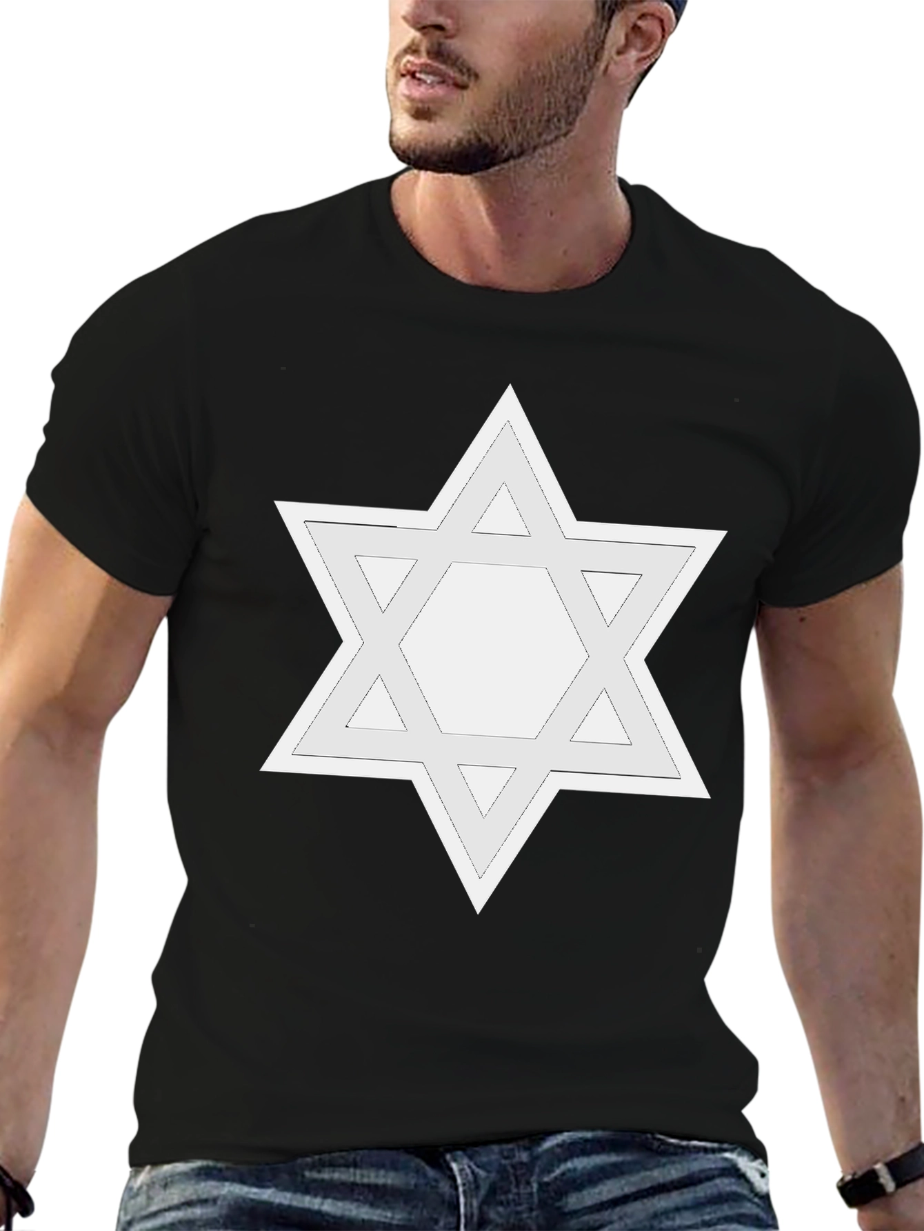 Star of David Graphic Tee - Black Cotton T-Shirt