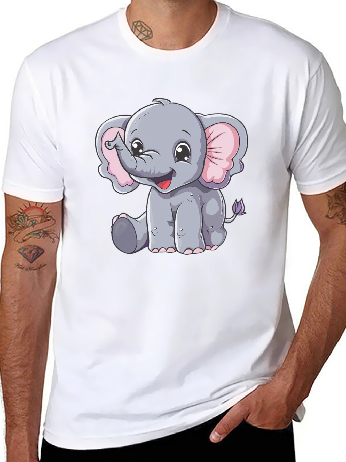 Cute Elephant Graphic Tee - Black