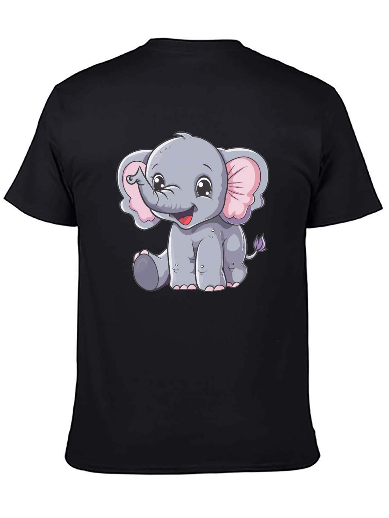 Cute Elephant Graphic Tee - Black