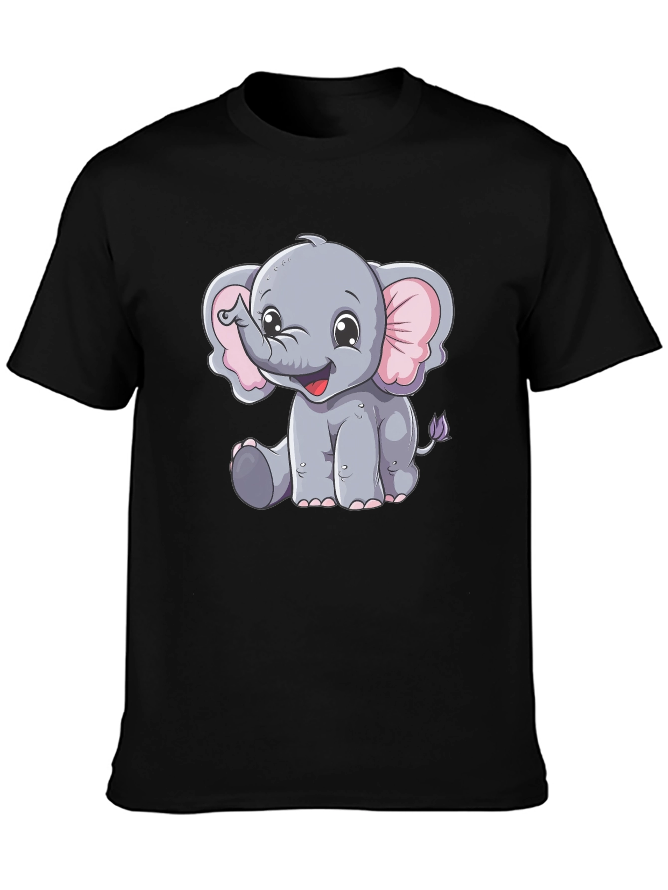 Cute Elephant Graphic Tee - Black