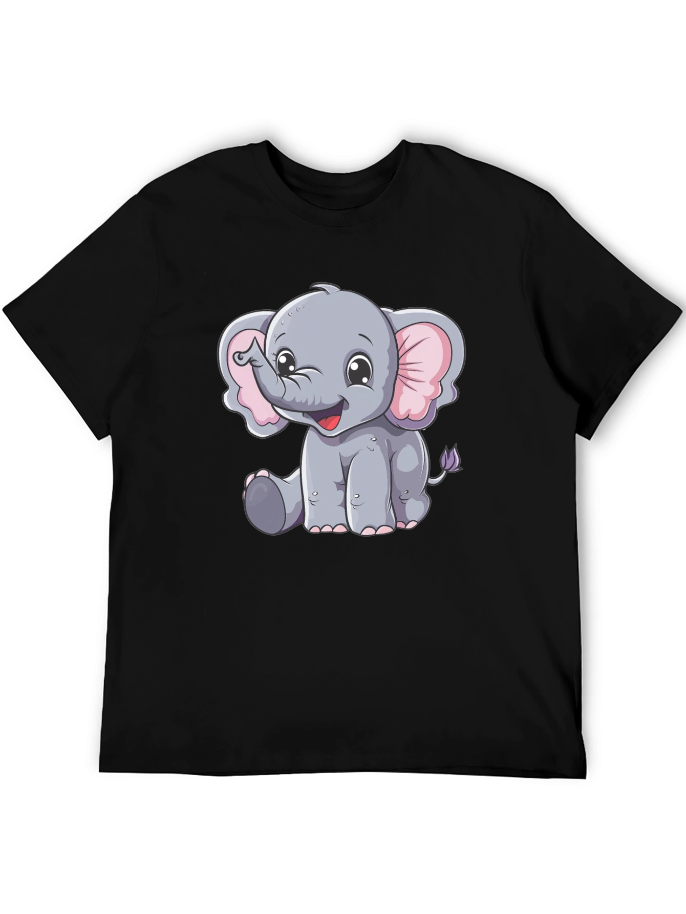 Cute Elephant Graphic Tee - Black