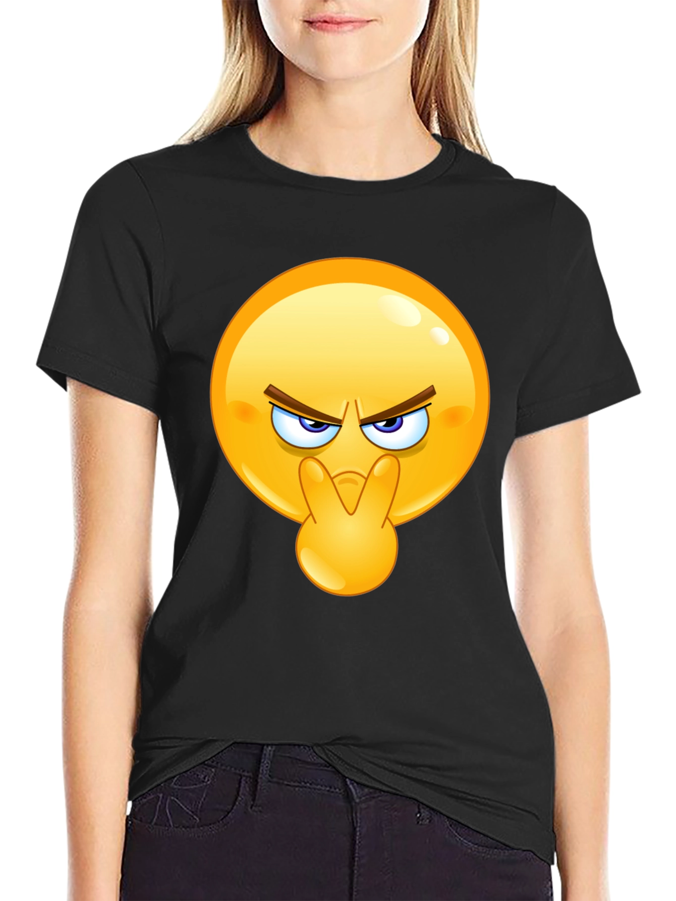 Emoji Shhh Mens Black T-Shirt