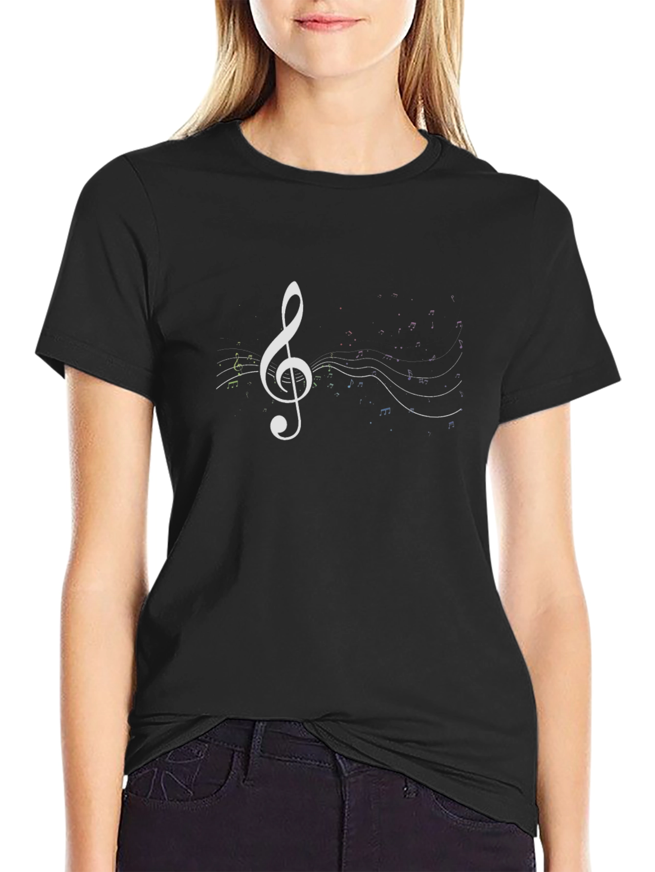 Treble Clef Music Notes Black T-Shirt