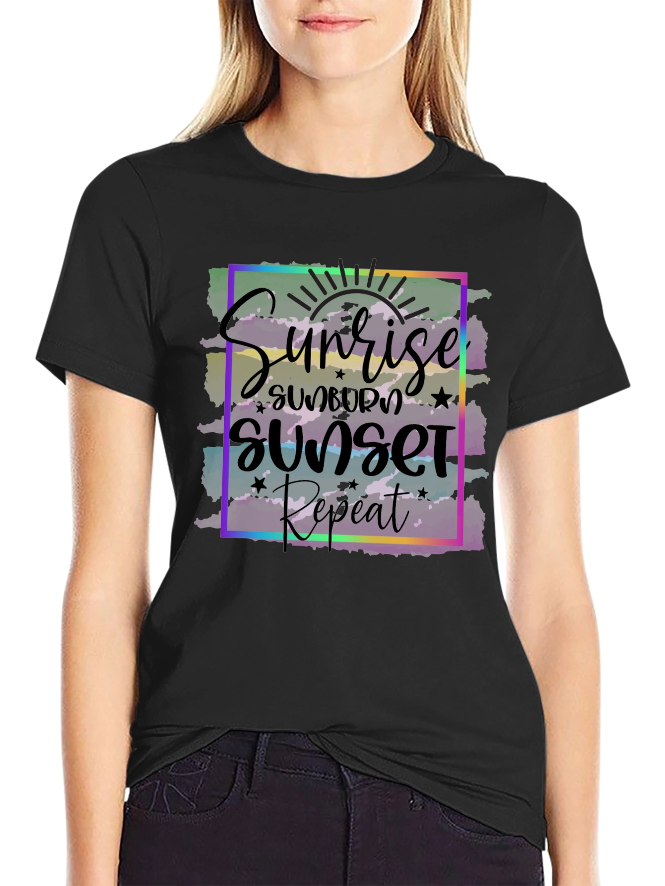 Sunrise Sunset Repeat Graphic Tee - Black
