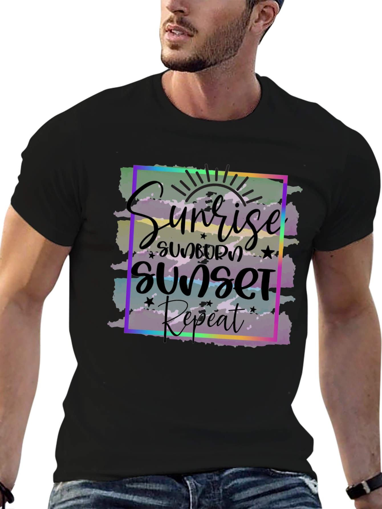 Sunrise Sunset Repeat Graphic Tee - Black