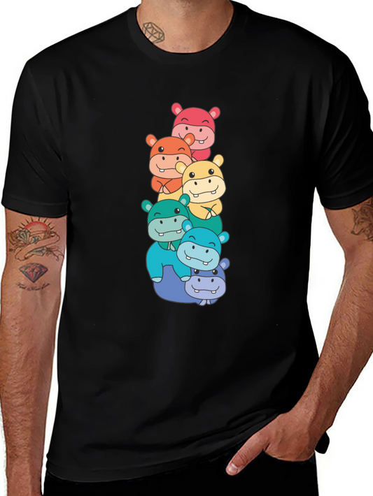 Hippo Tower Graphic Tee - Fun & Colorful Design