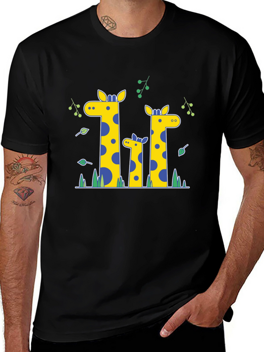Giraffe Family Print Black T-Shirt