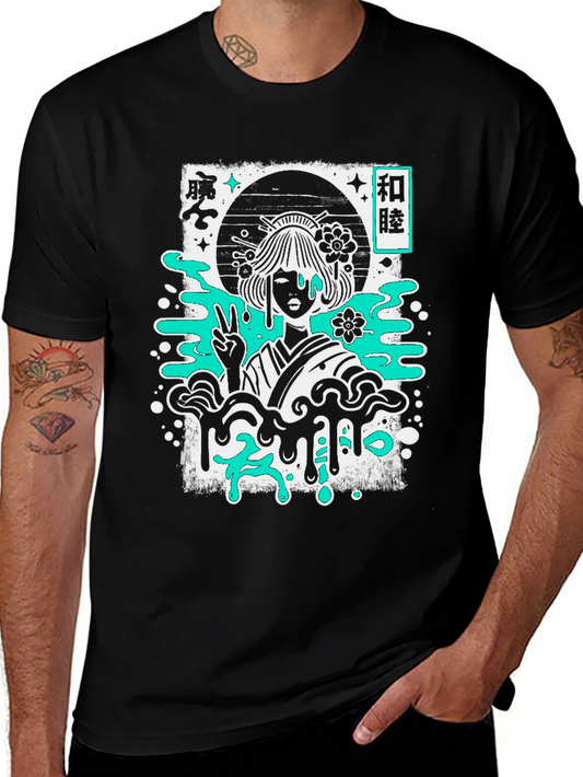 Geisha Graphic Tee - Black Cotton T-Shirt