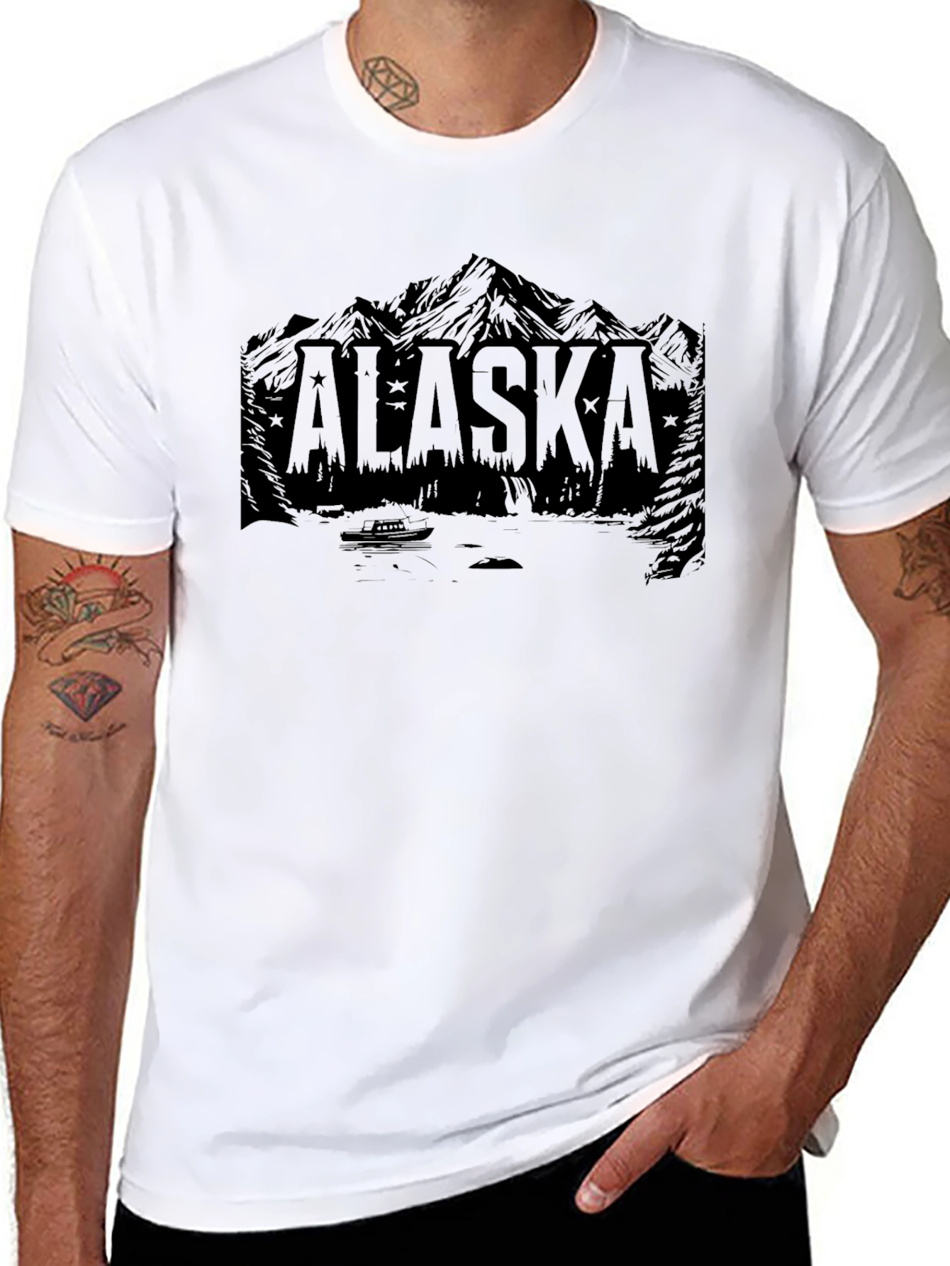 Alaska Mountain Graphic Print Black T-Shirt