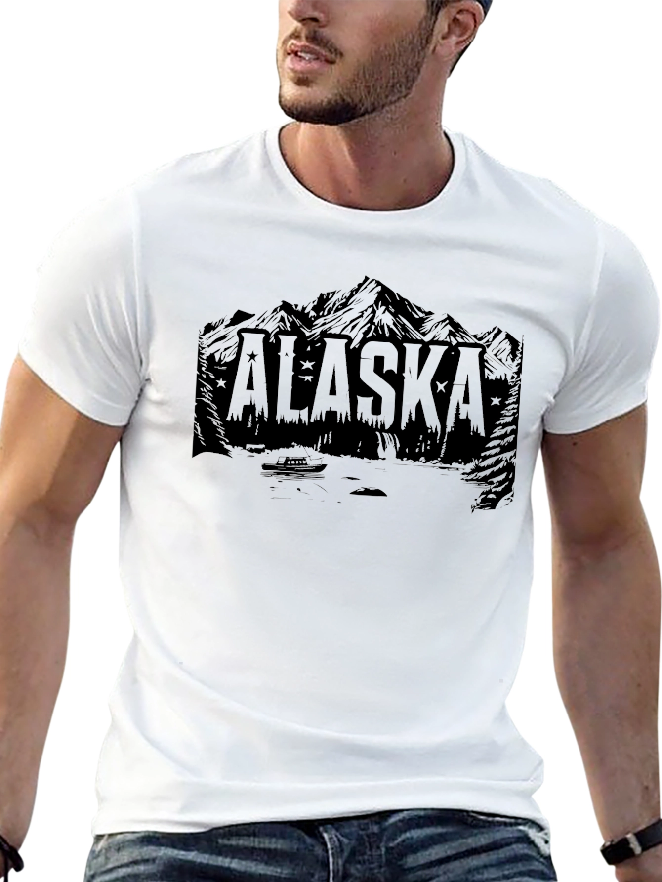 Alaska Mountain Graphic Print Black T-Shirt