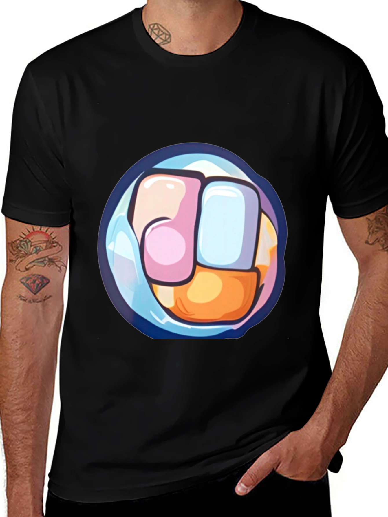 Cartoon Fist Graphic Print Black T-Shirt