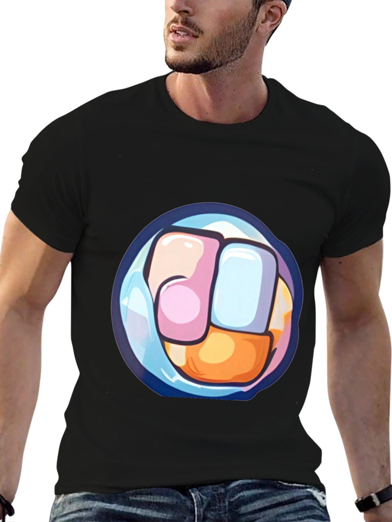 Cartoon Fist Graphic Print Black T-Shirt