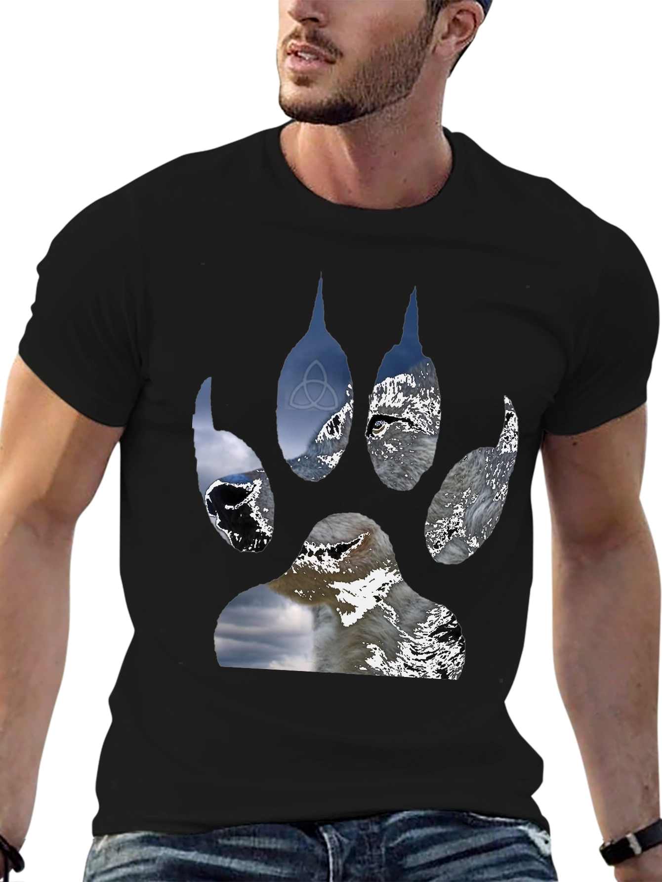 Wolf Paw Print Graphic Tee - Black T-Shirt