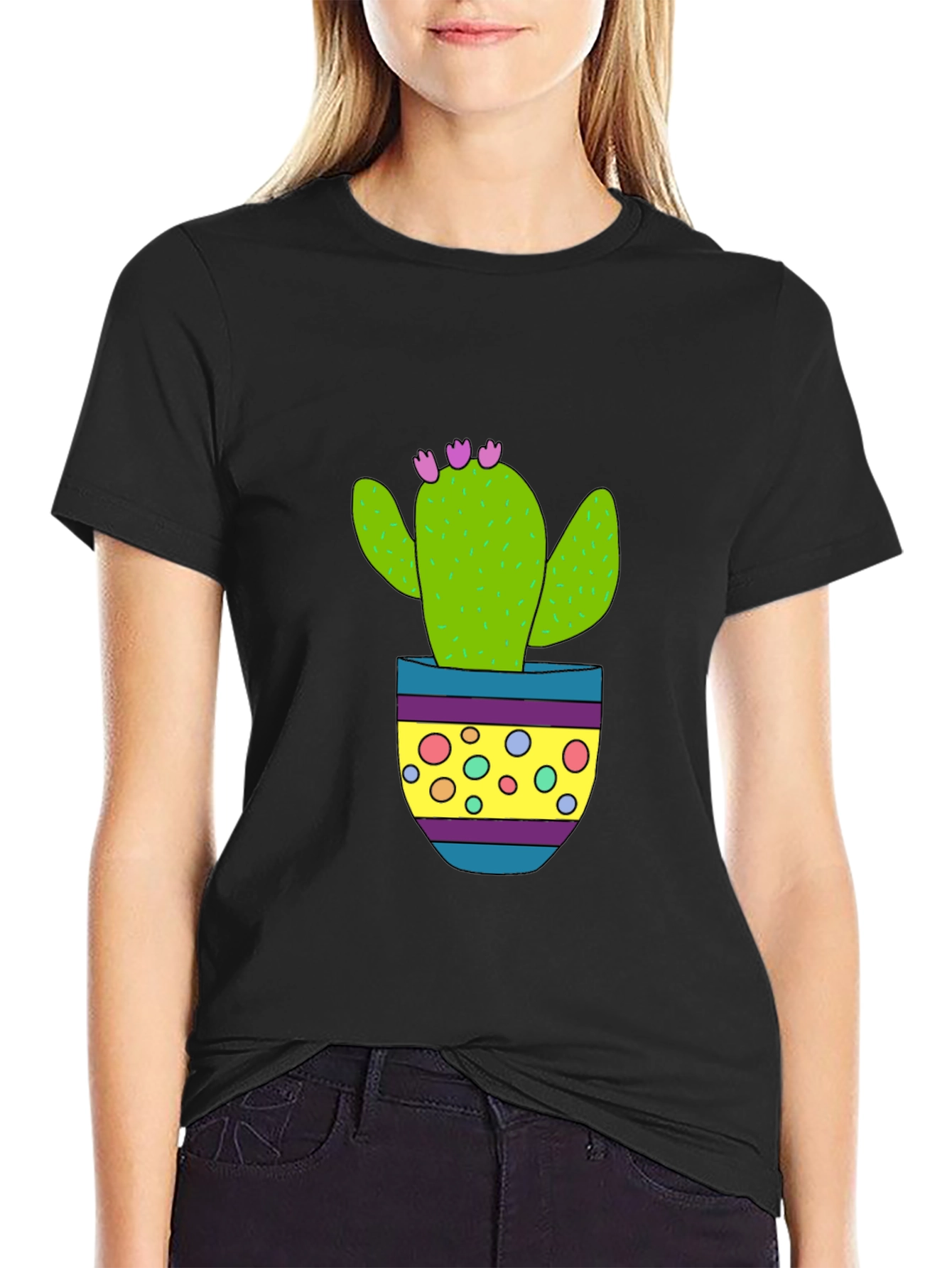 Cactus in Pot Graphic Tee - Black Cotton