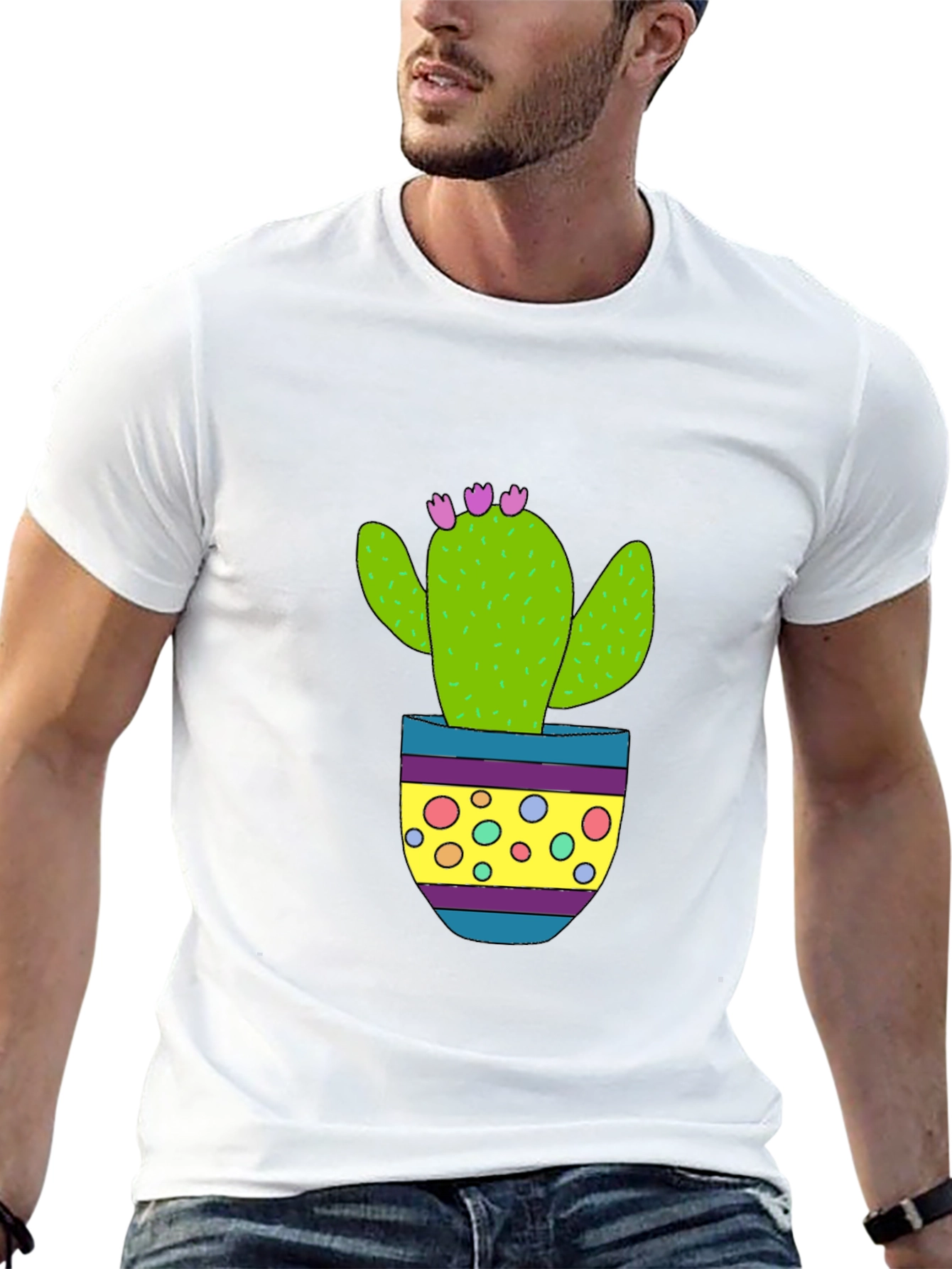Cactus in Pot Graphic Tee - Black Cotton