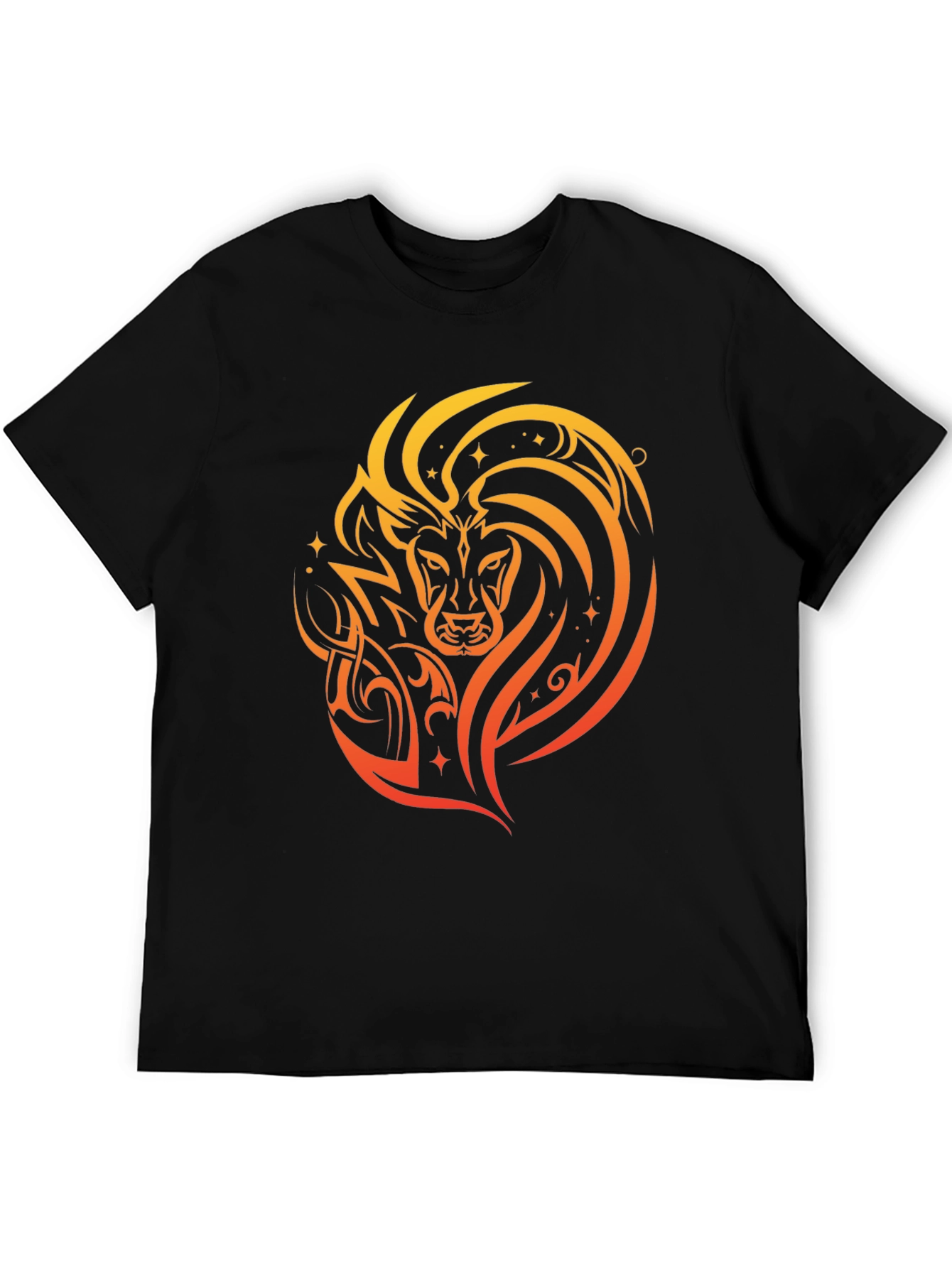 Lion Tribal Art Graphic Print Black T-Shirt