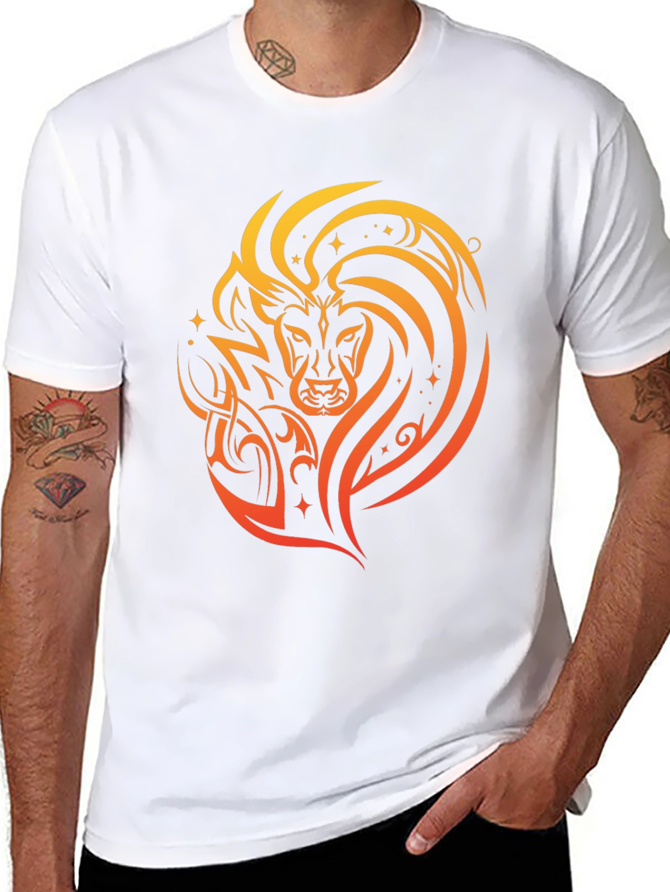 Lion Tribal Art Graphic Print Black T-Shirt