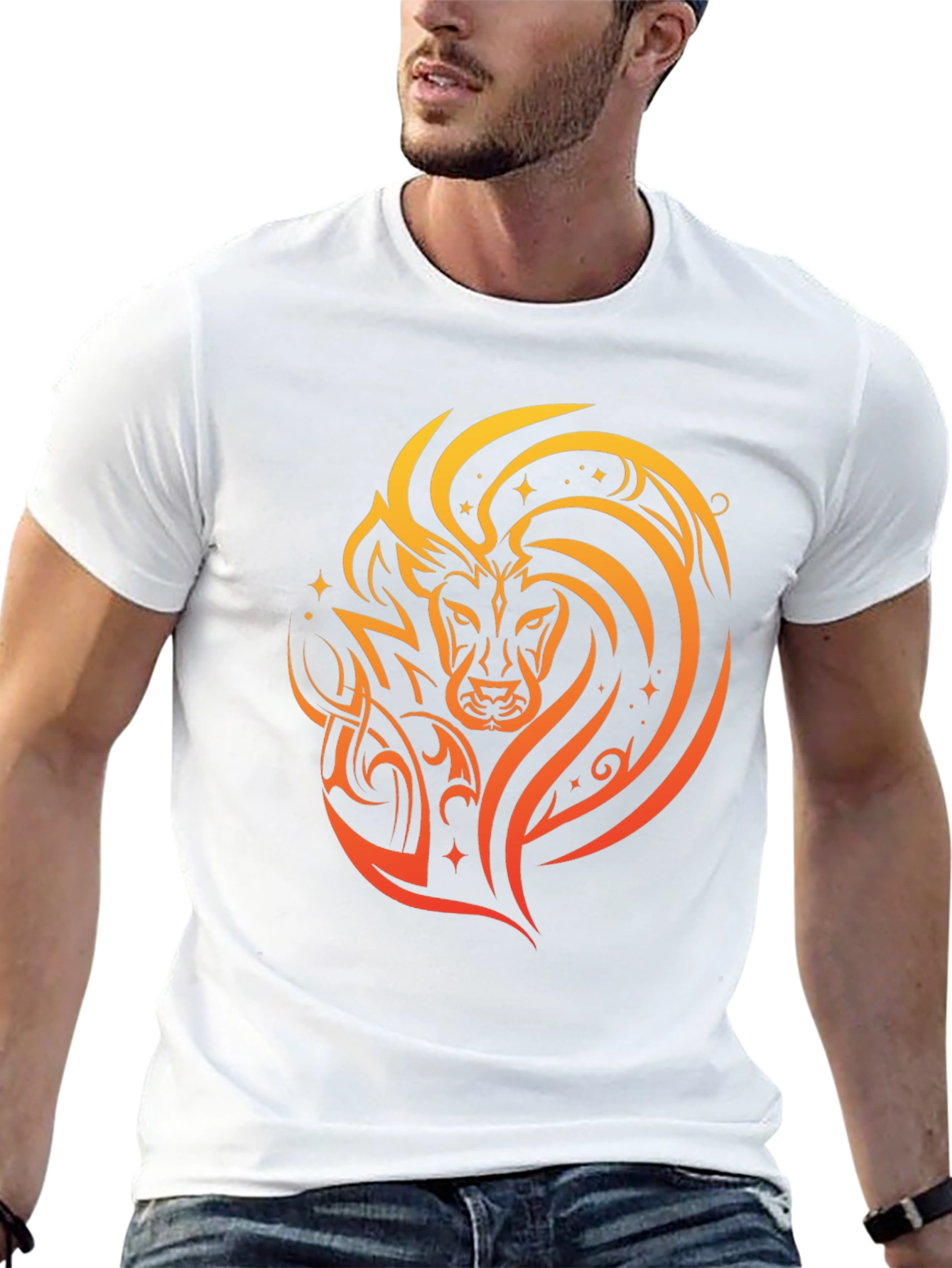 Lion Tribal Art Graphic Print Black T-Shirt