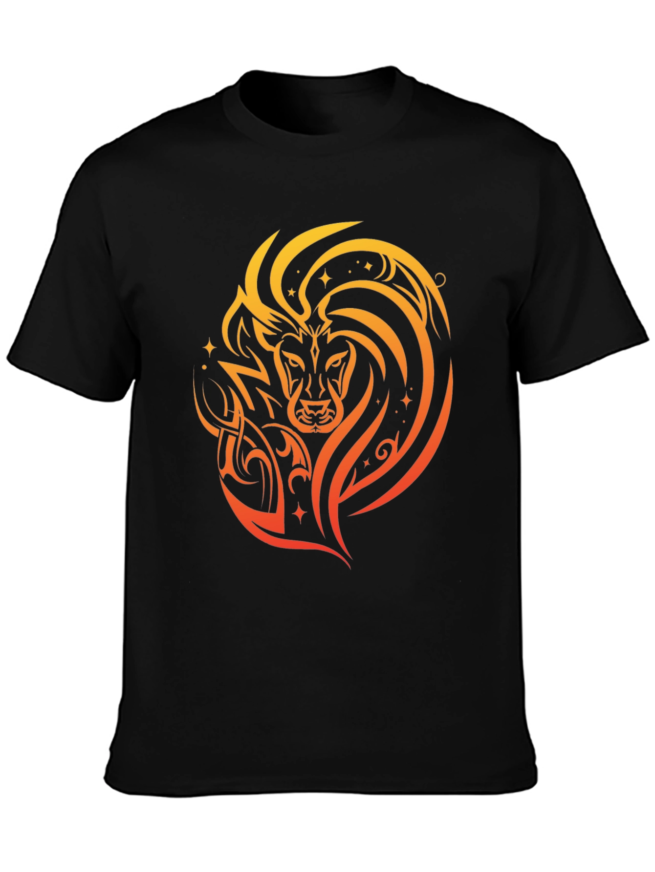 Lion Tribal Art Graphic Print Black T-Shirt