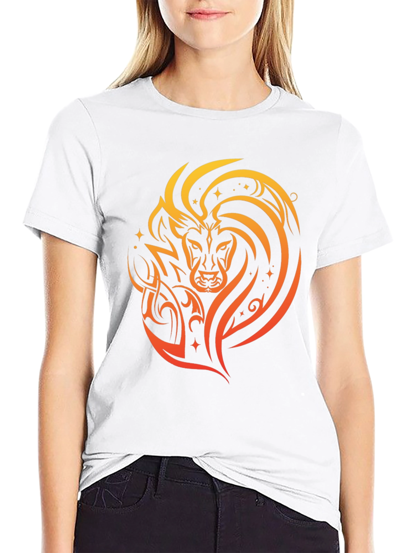 Lion Tribal Art Graphic Print Black T-Shirt