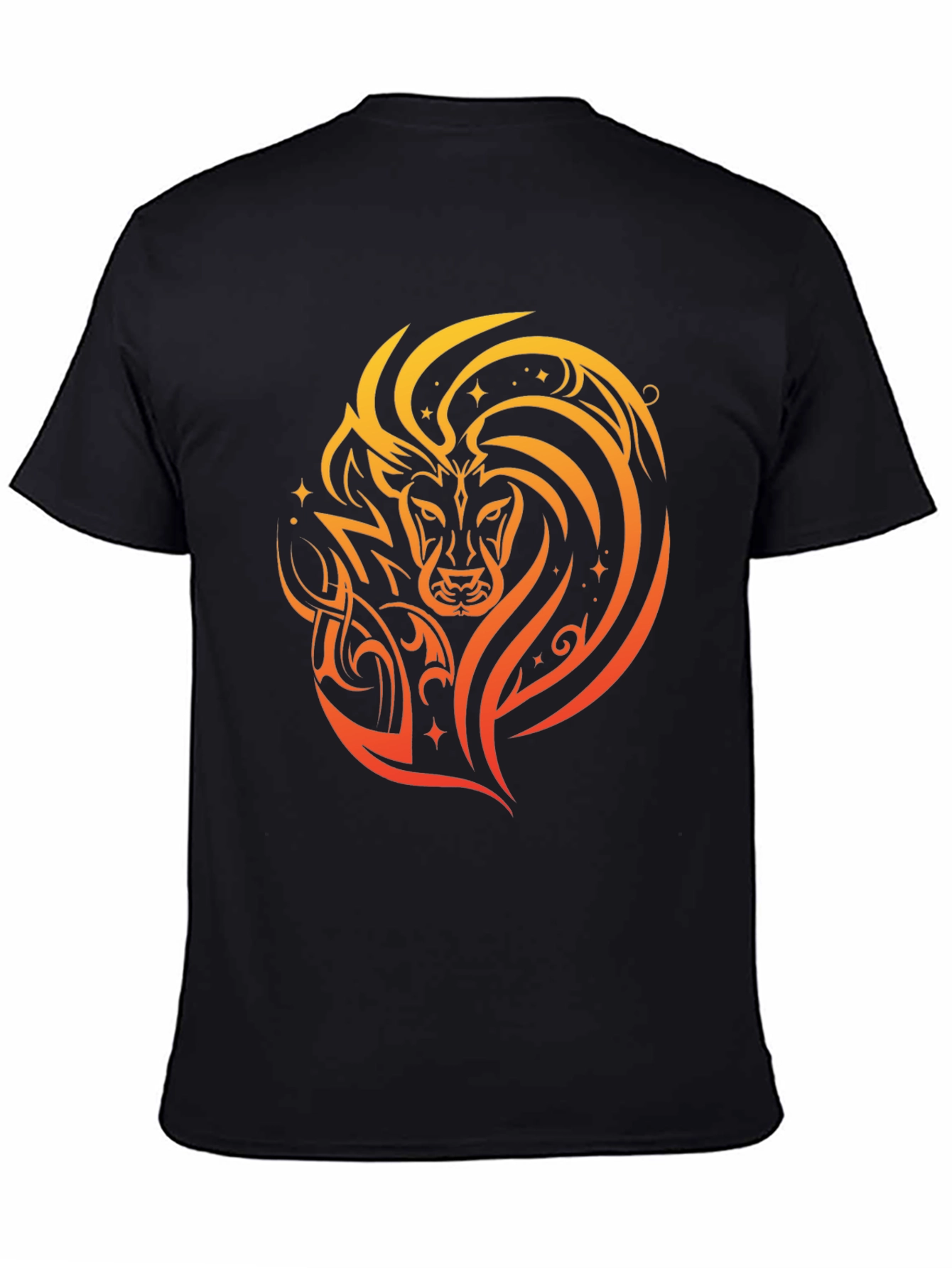 Lion Tribal Art Graphic Print Black T-Shirt