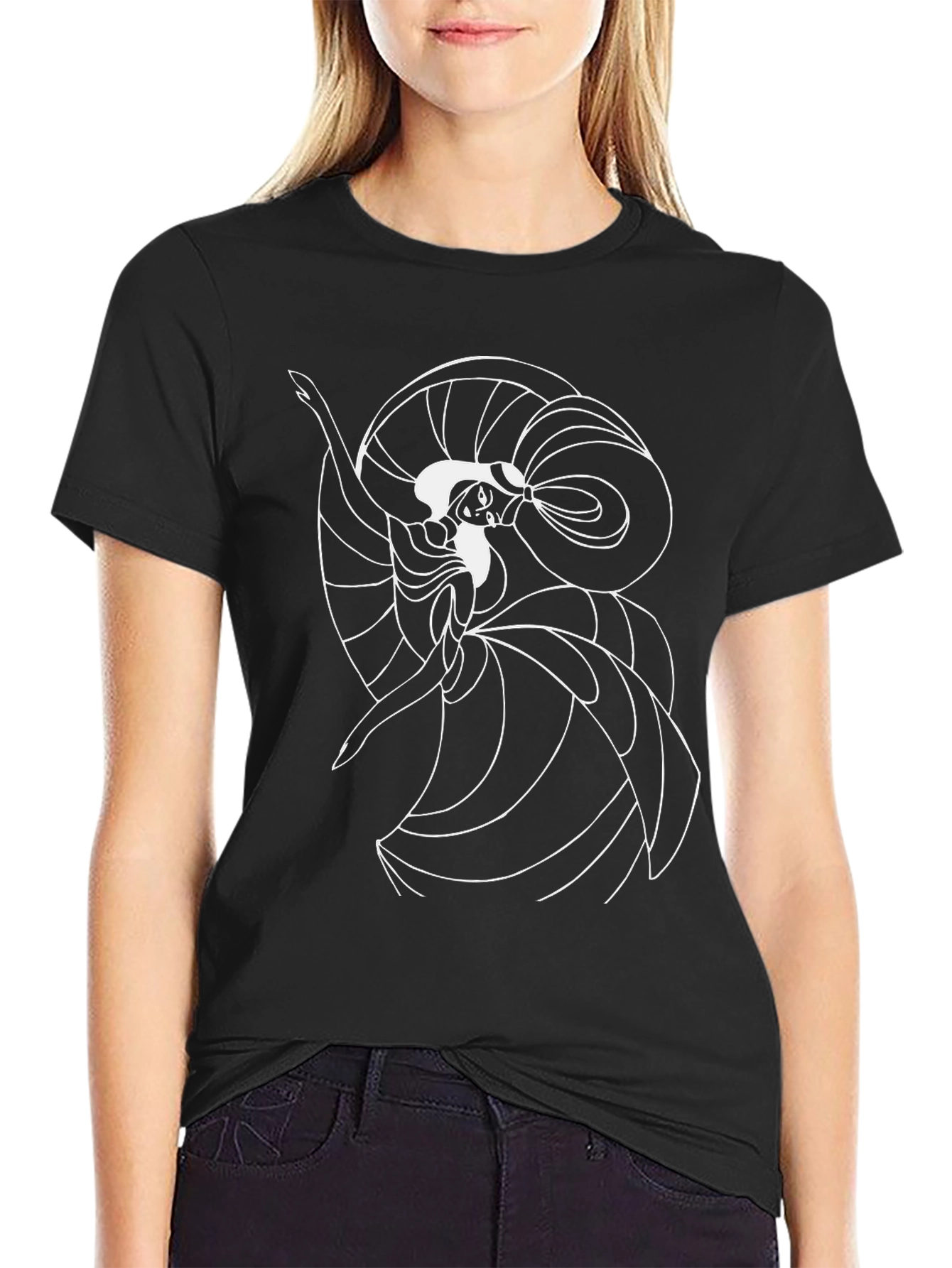 Elegant Black T-Shirt with Abstract Dancer Design