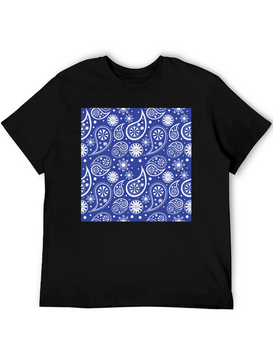 Blue Paisley Pattern Black T-Shirt