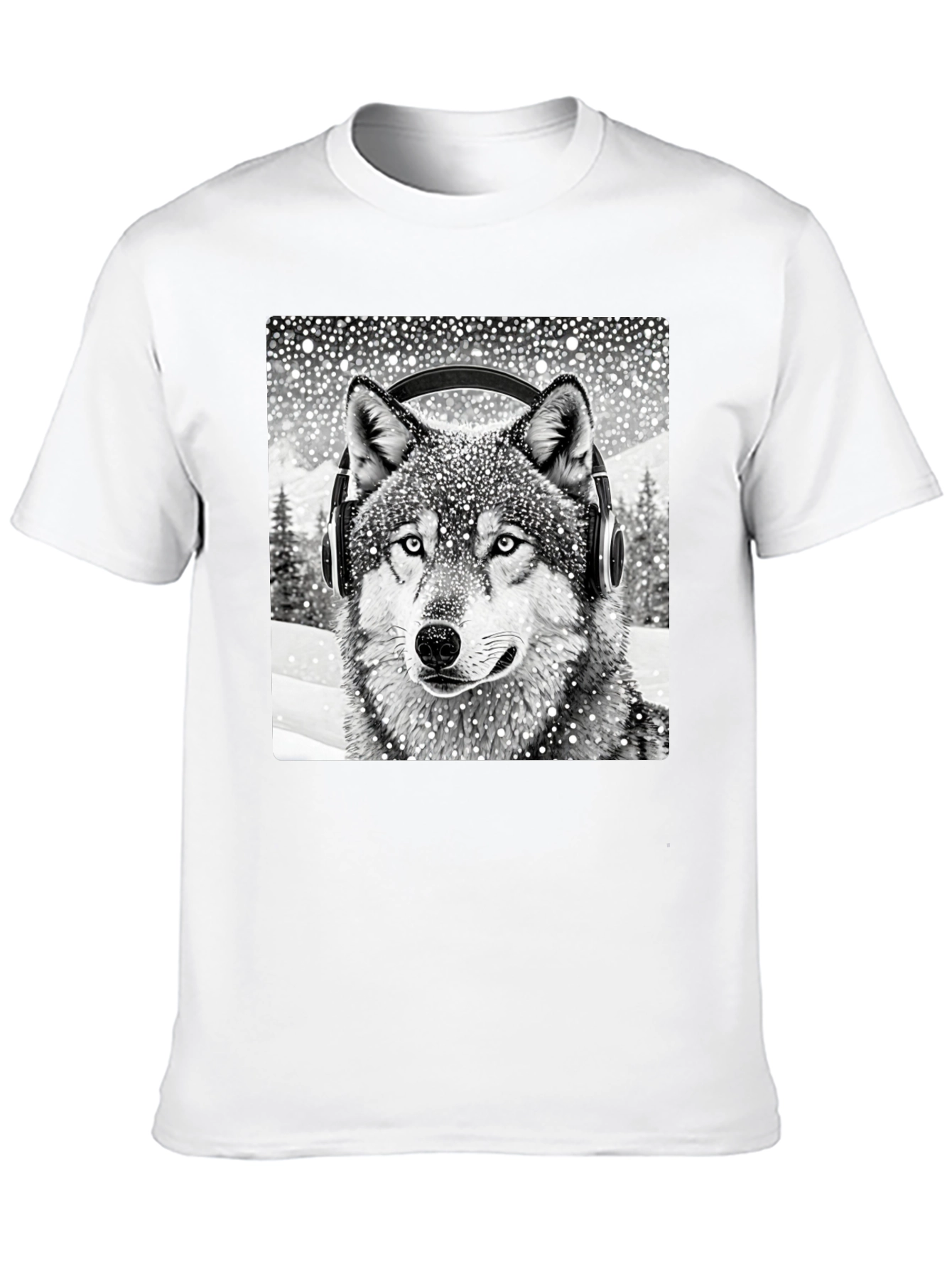 Wolf Headphones Black T-Shirt - Cool Animal Design
