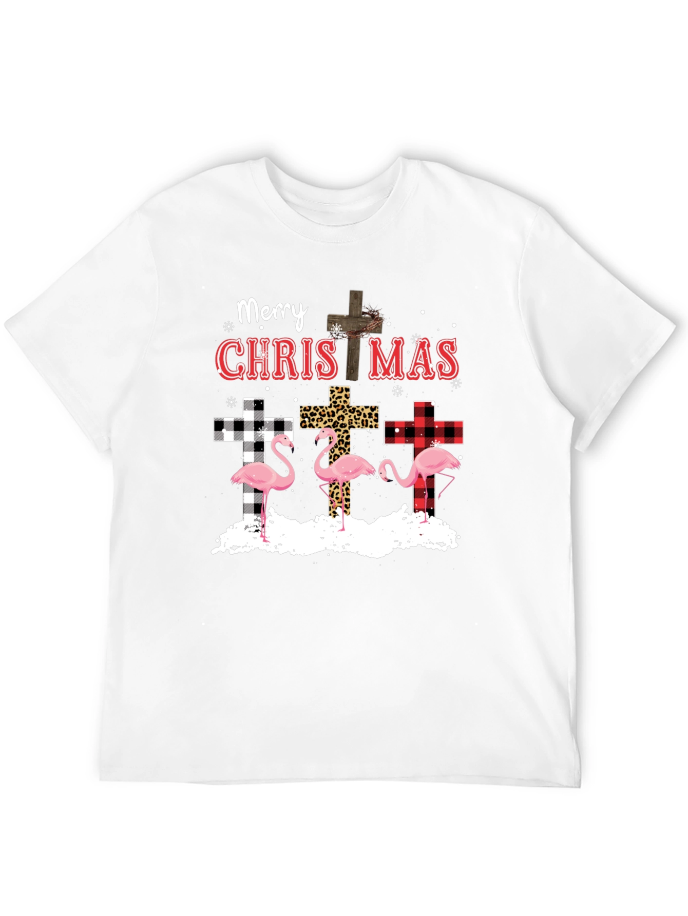 Merry Christmas Flamingo Cross Graphic Tee