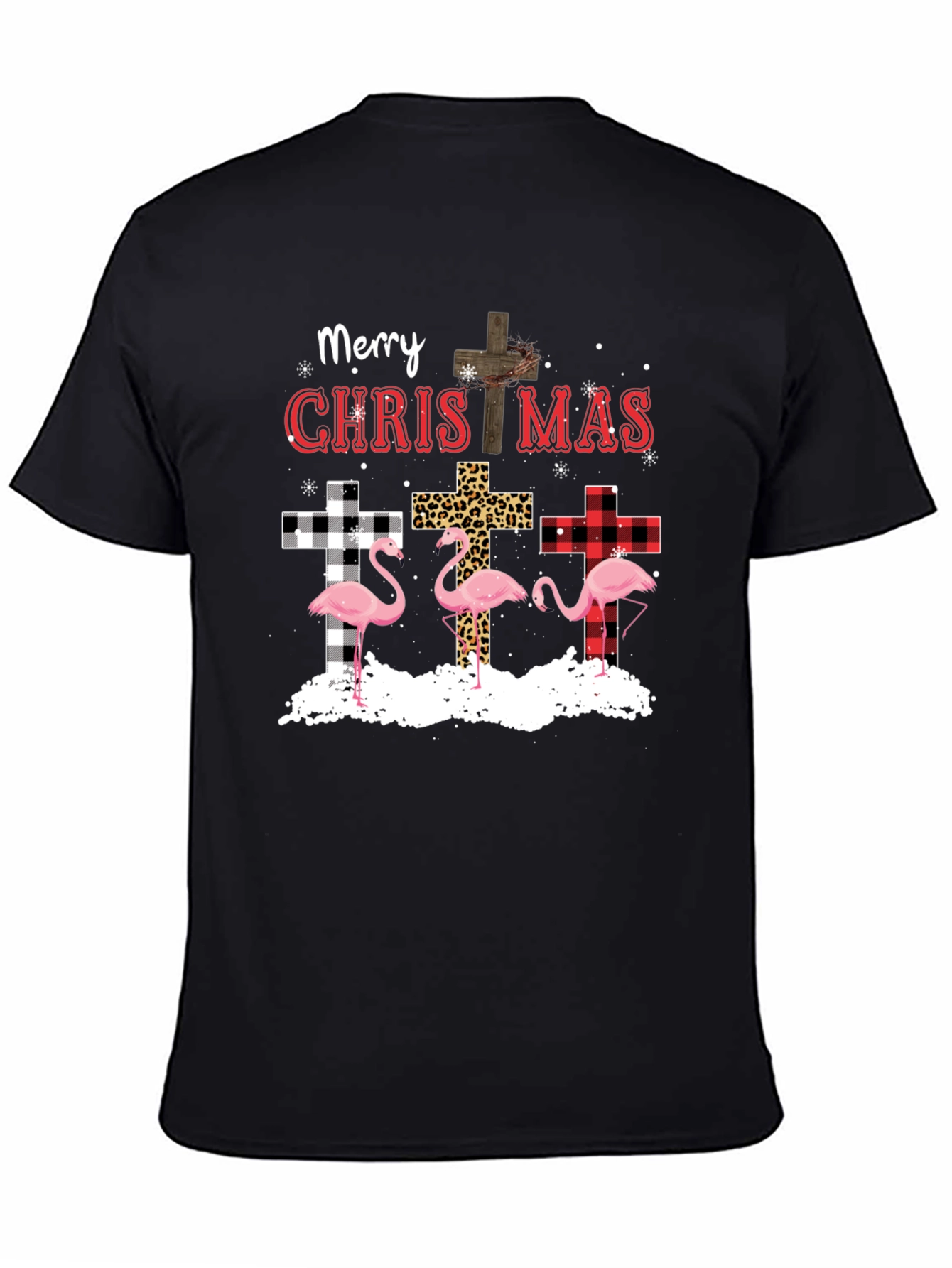 Merry Christmas Flamingo Cross Graphic Tee