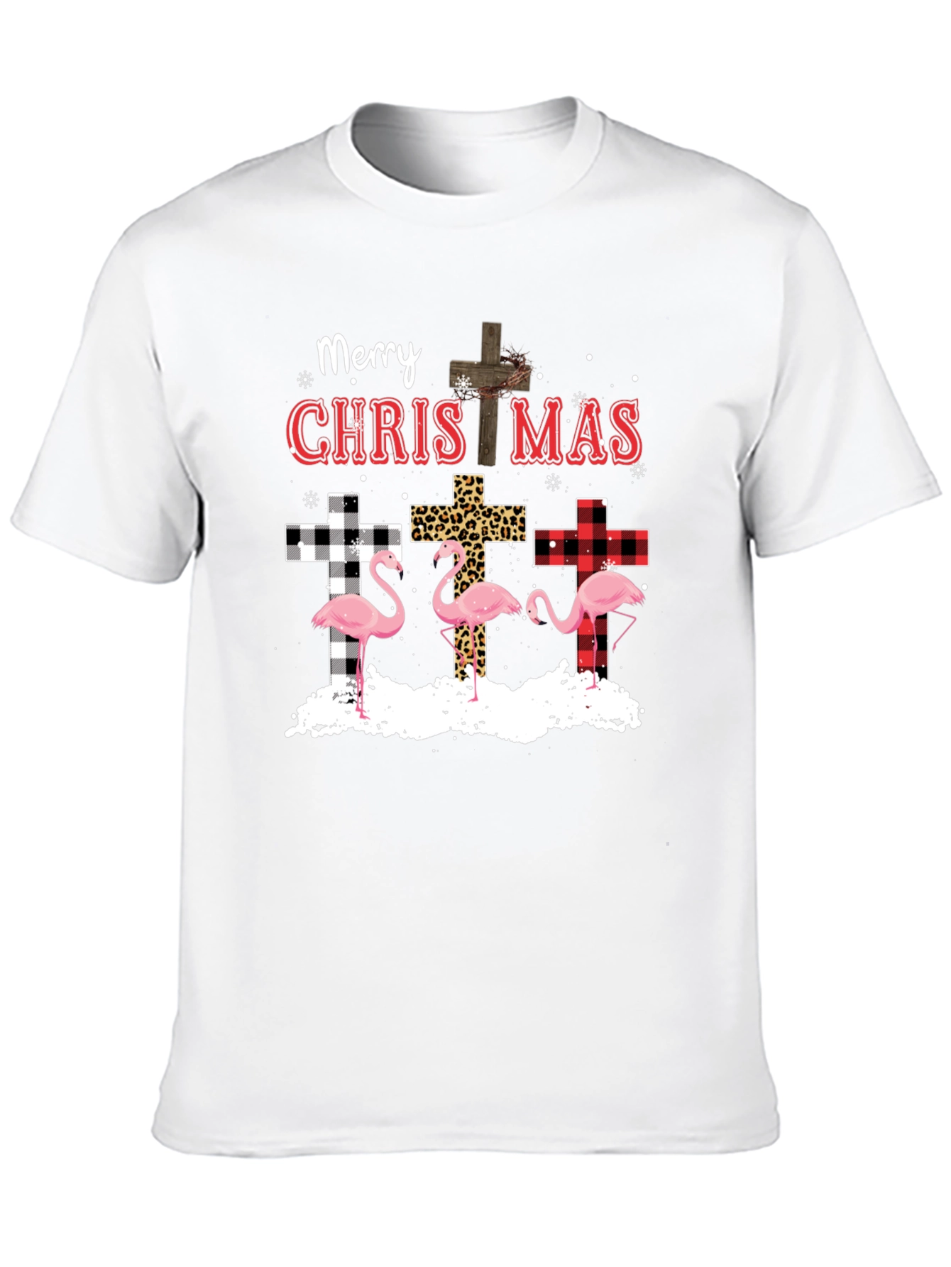 Merry Christmas Flamingo Cross Graphic Tee