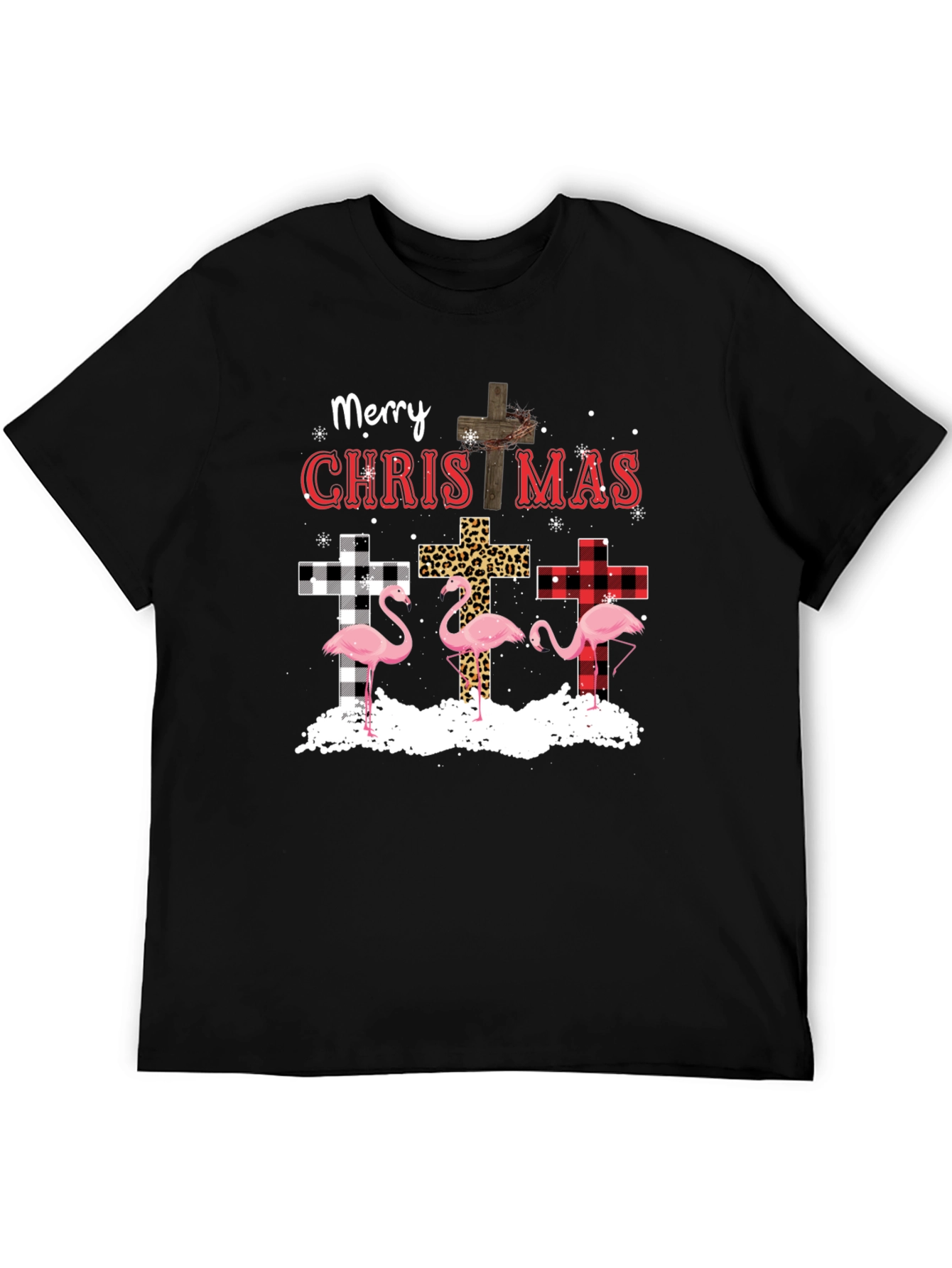 Merry Christmas Flamingo Cross Graphic Tee