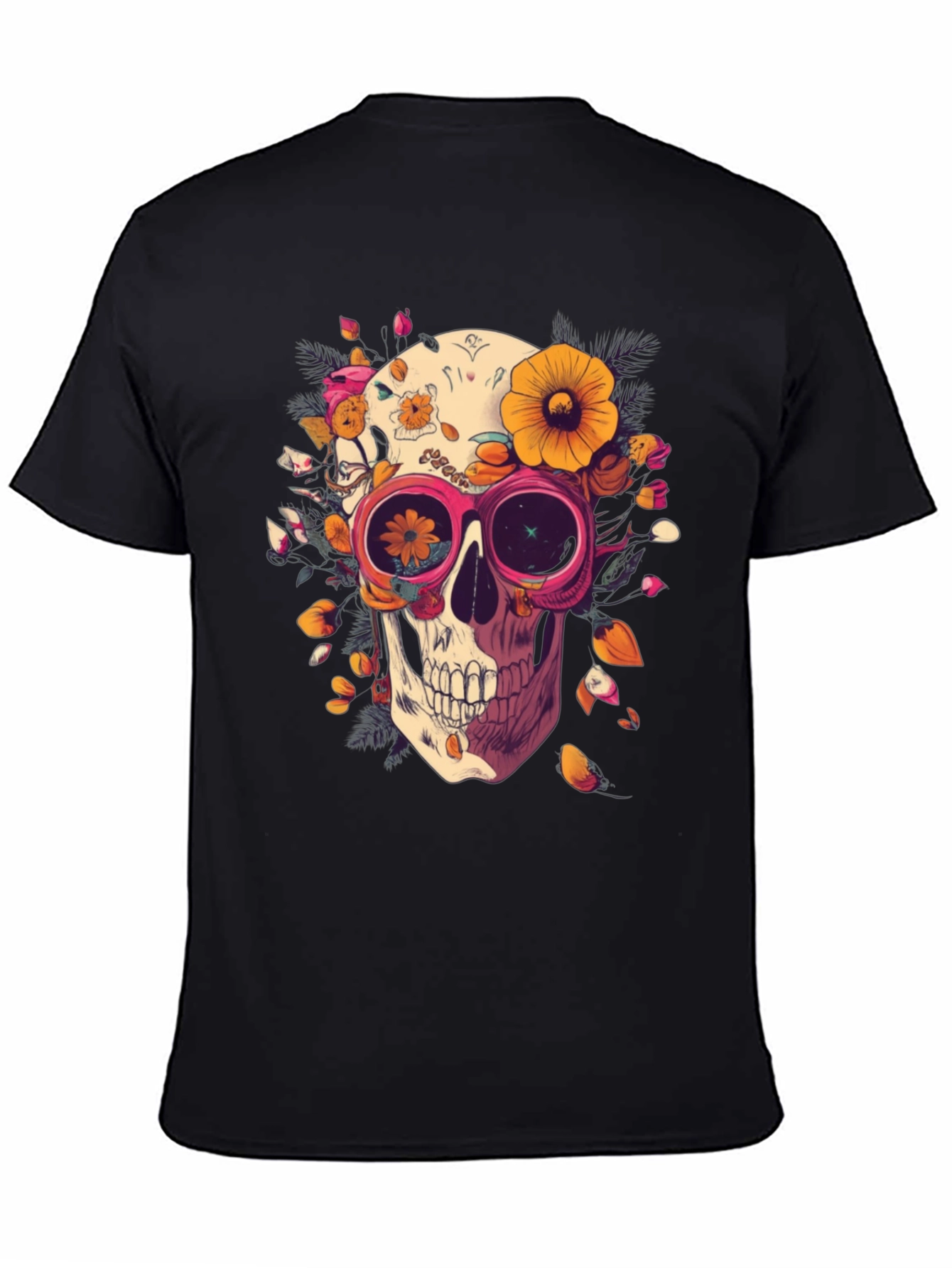 Floral Skull Graphic Tee - Unique Unisex T-Shirt