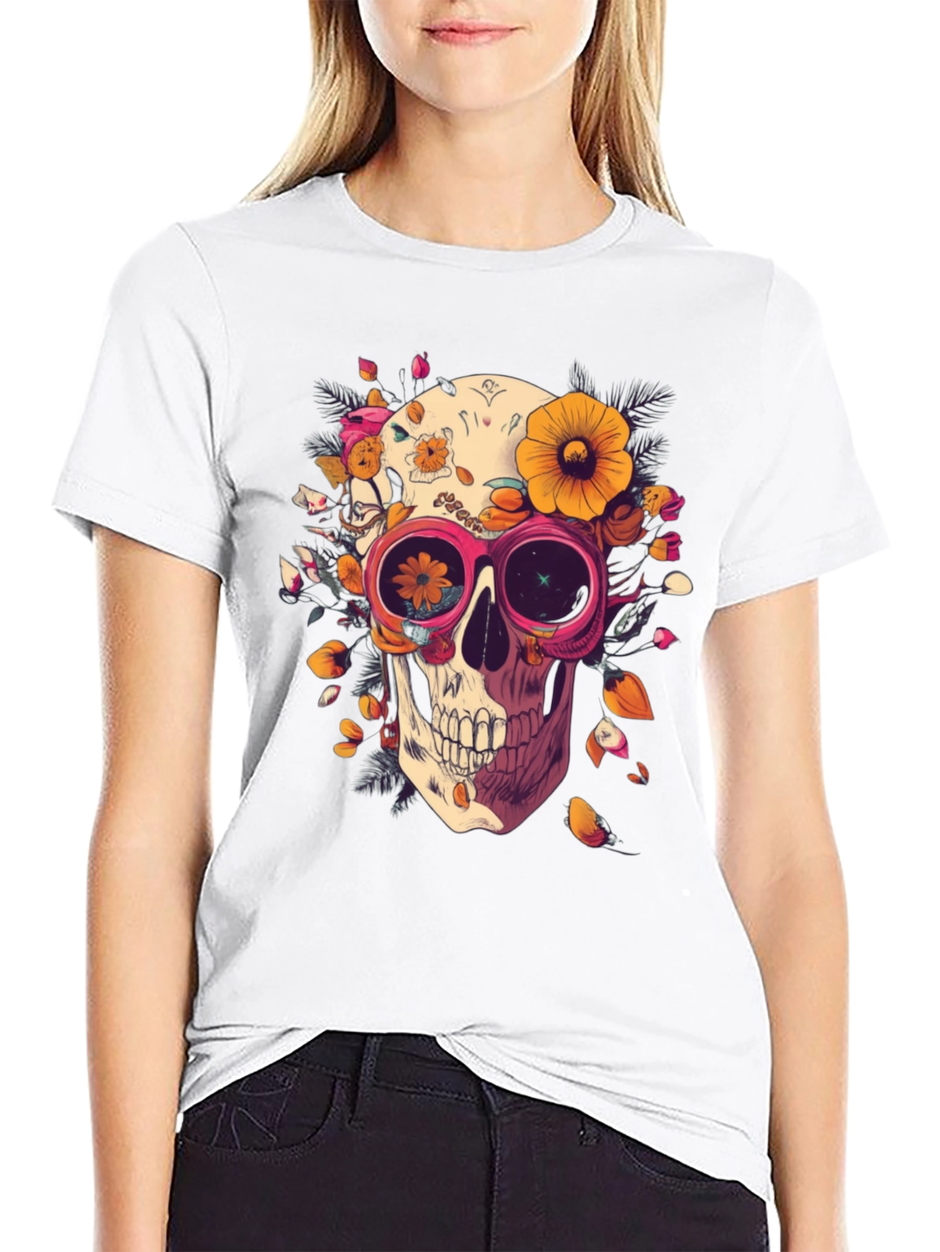 Floral Skull Graphic Tee - Unique Unisex T-Shirt