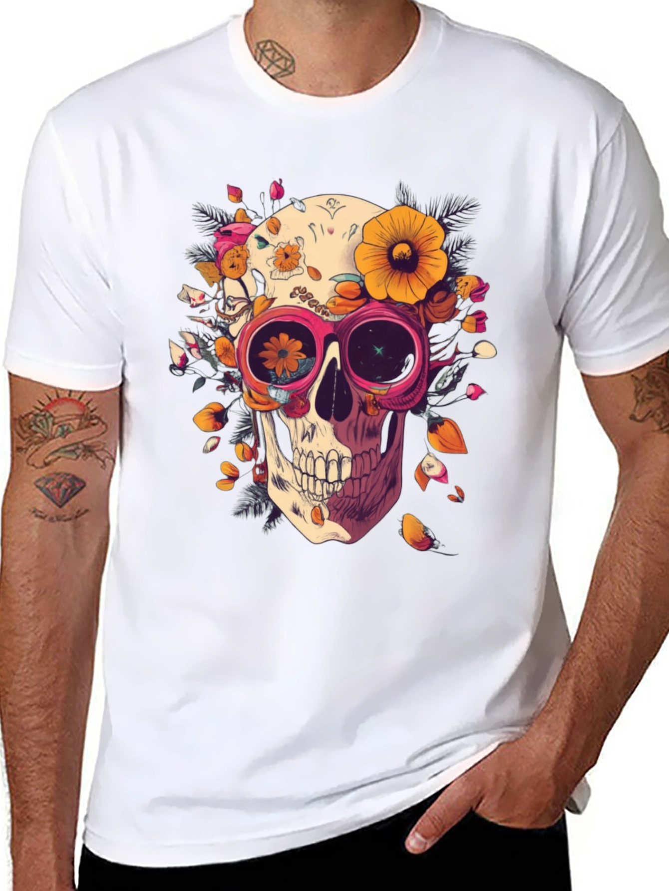 Floral Skull Graphic Tee - Unique Unisex T-Shirt