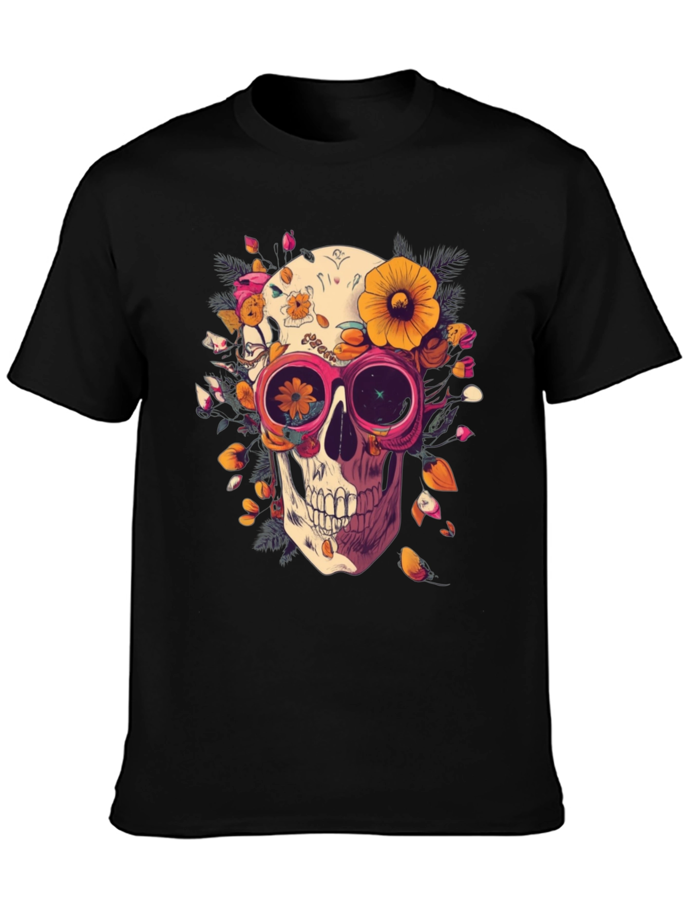 Floral Skull Graphic Tee - Unique Unisex T-Shirt