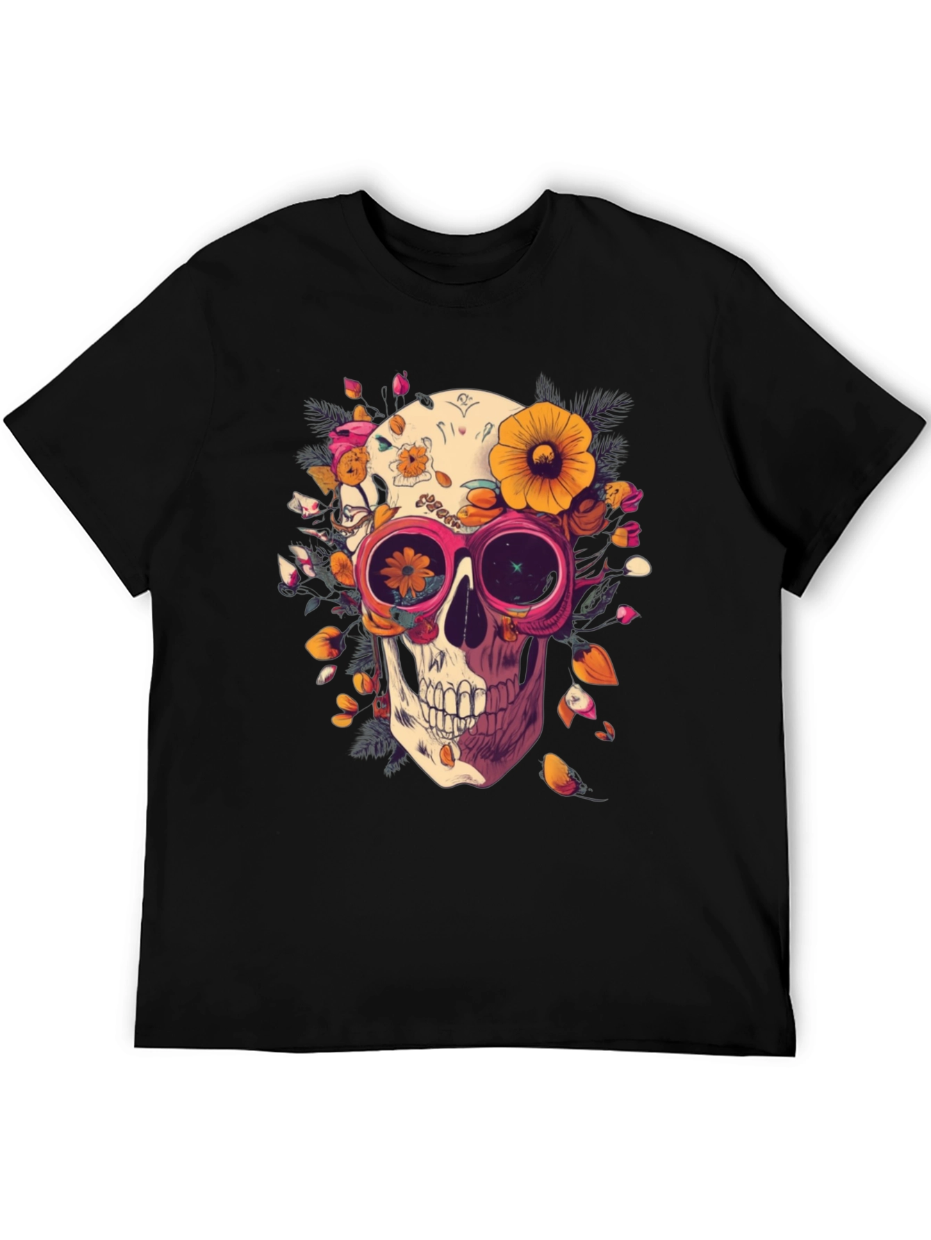 Floral Skull Graphic Tee - Unique Unisex T-Shirt