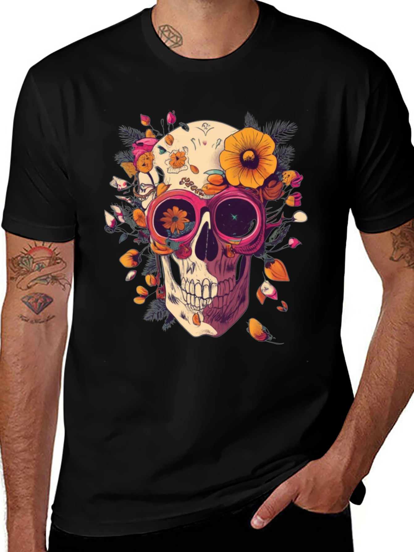 Floral Skull Graphic Tee - Unique Unisex T-Shirt