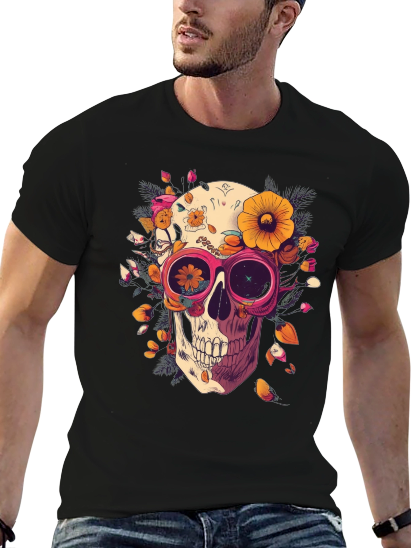 Floral Skull Graphic Tee - Unique Unisex T-Shirt