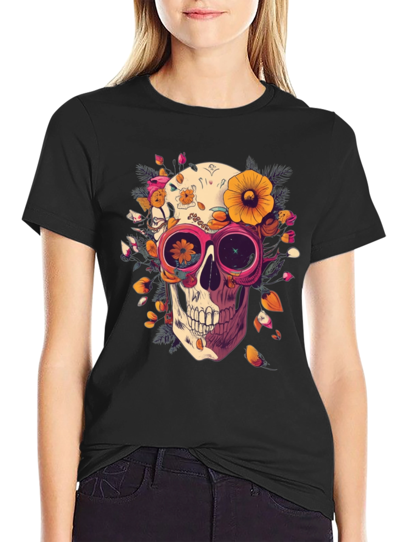 Floral Skull Graphic Tee - Unique Unisex T-Shirt