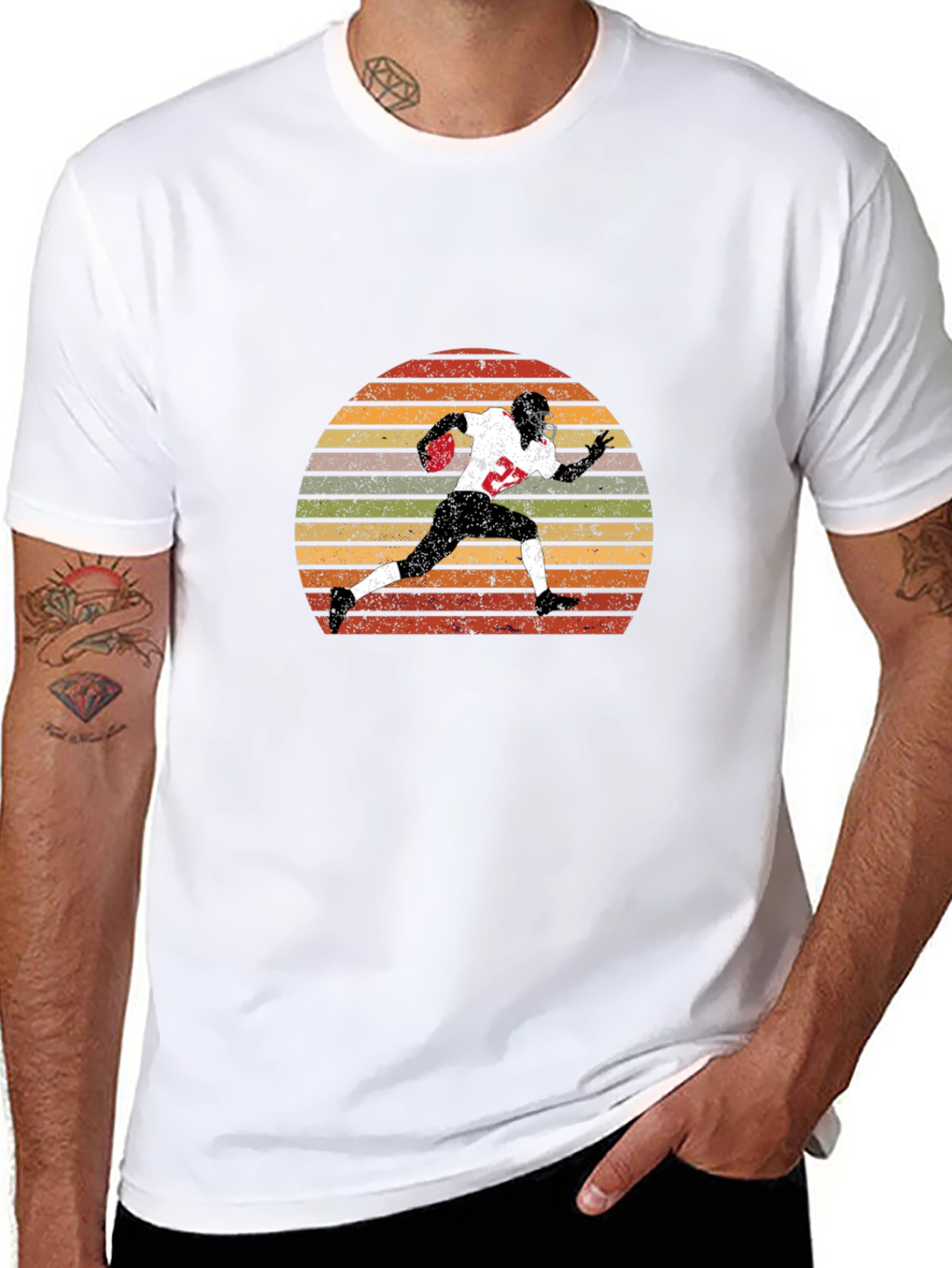 Retro Football Player Sunset Graphic T-Shirt