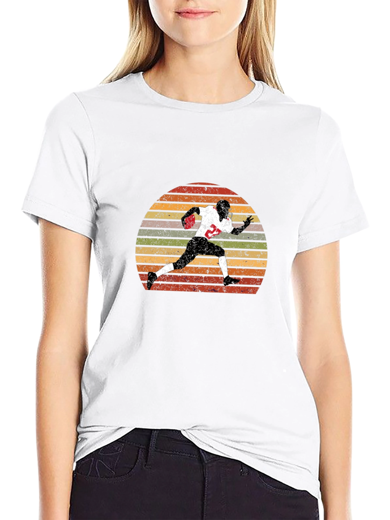 Retro Football Player Sunset Graphic T-Shirt