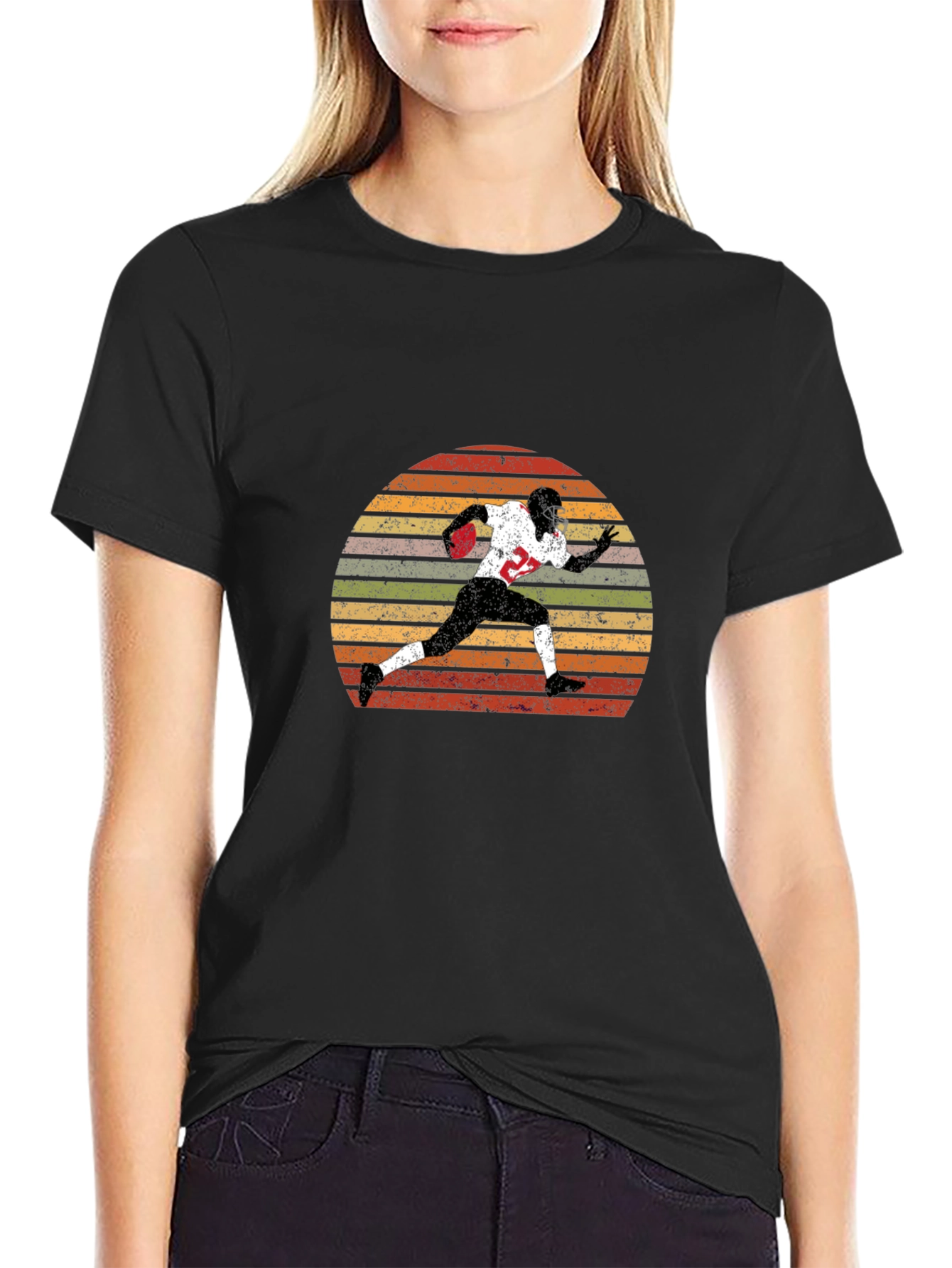 Retro Football Player Sunset Graphic T-Shirt