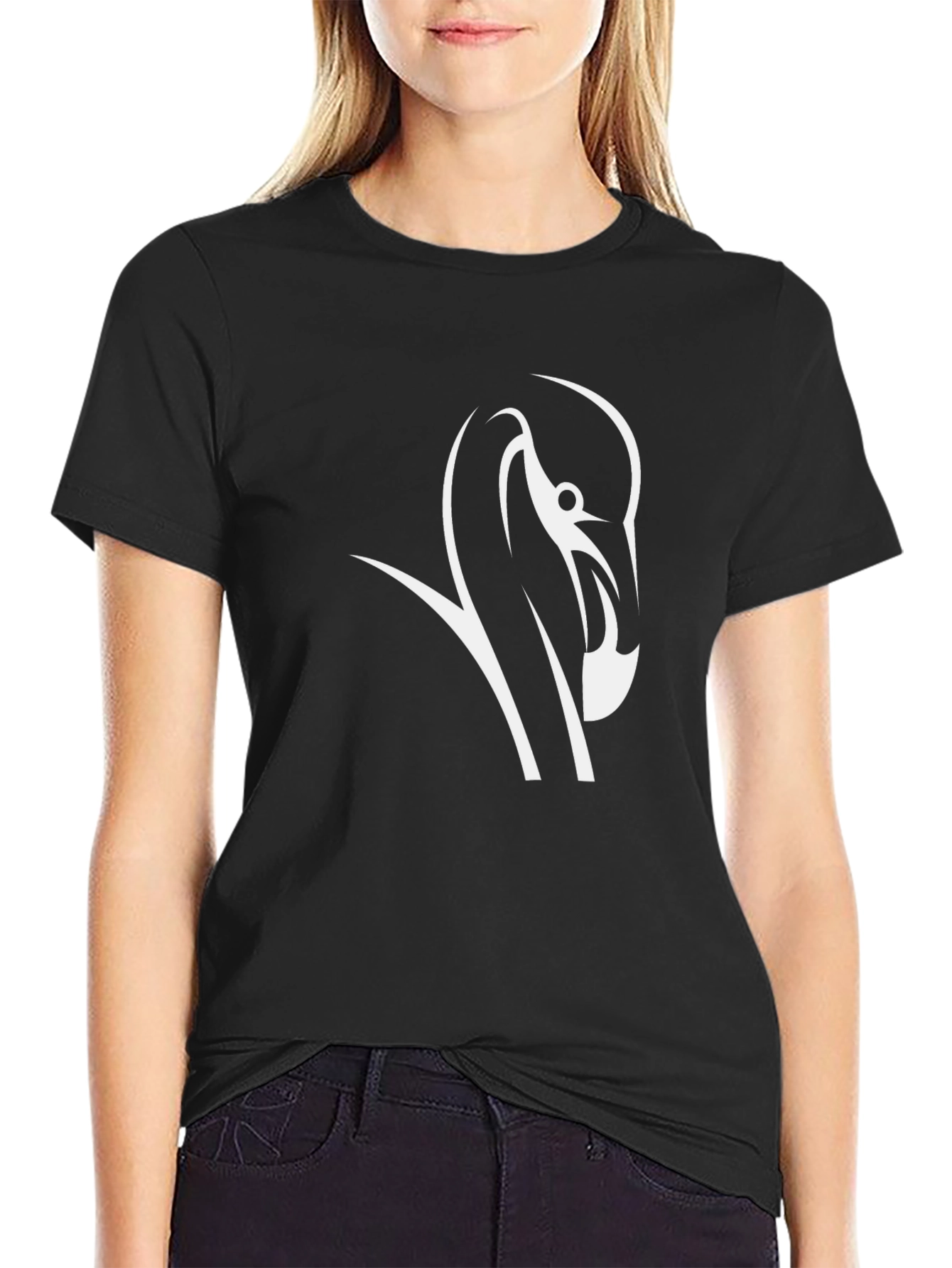 Black T-Shirt with Swan Graphic