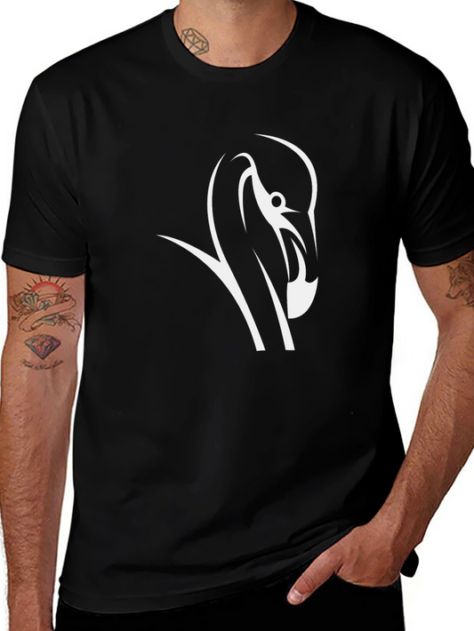 Black T-Shirt with Swan Graphic