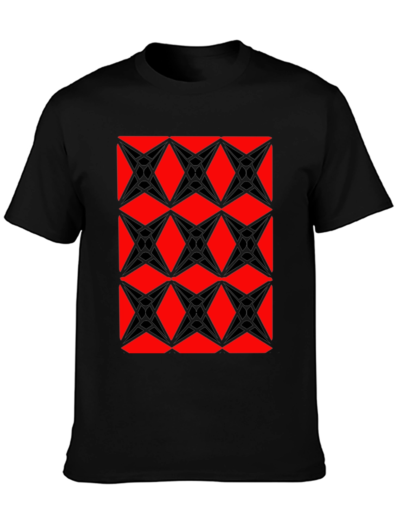 Geometric Starburst Pattern T-Shirt - Red & Black
