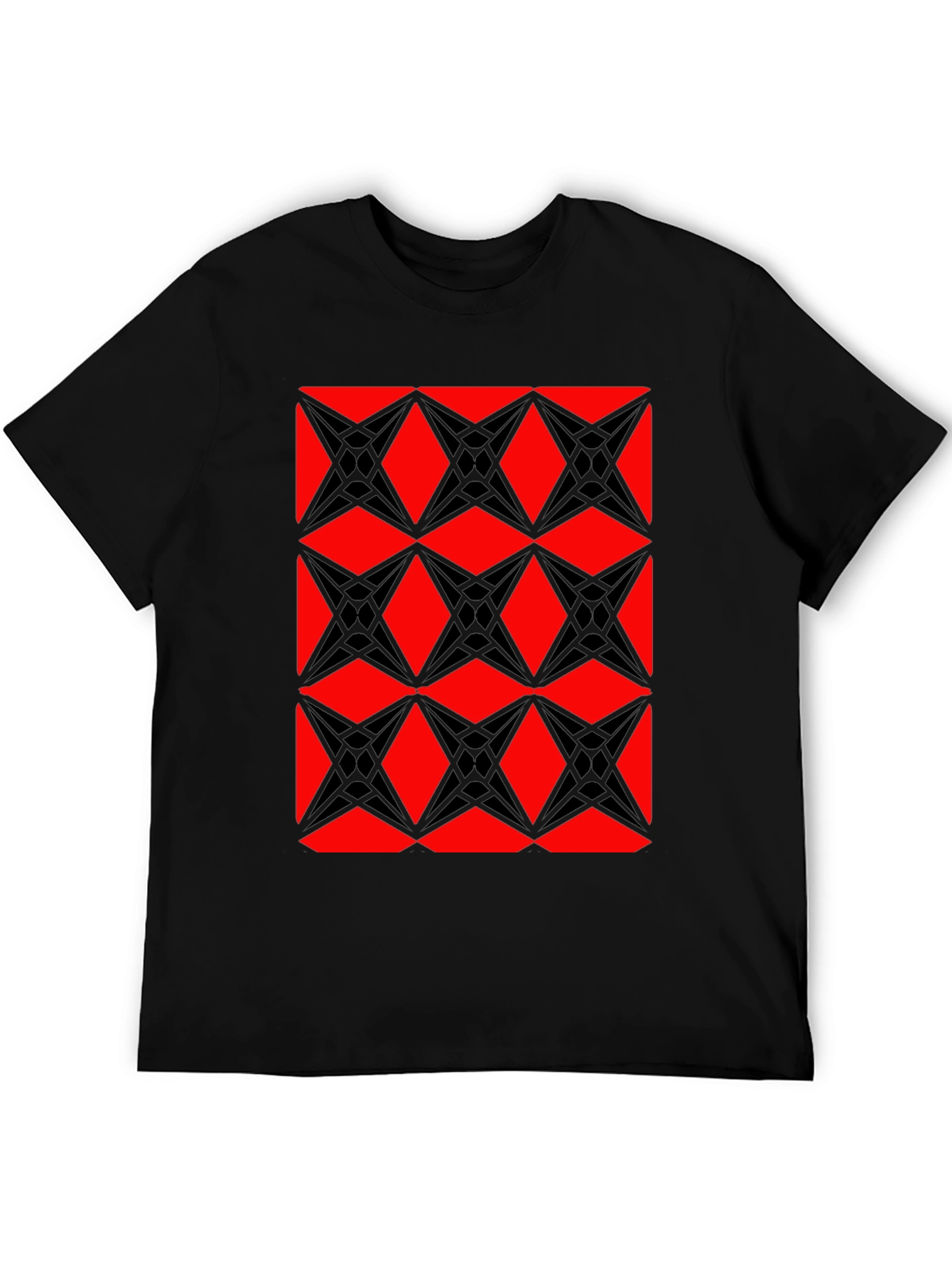 Geometric Starburst Pattern T-Shirt - Red & Black