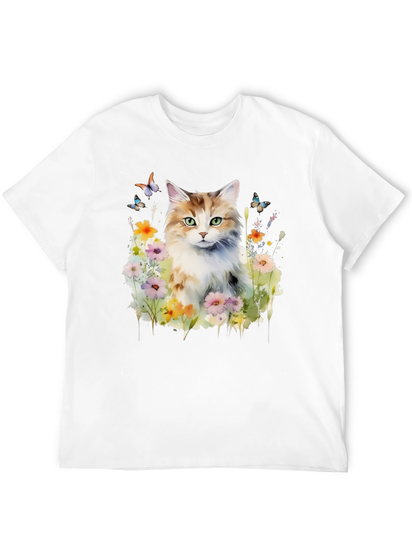 Cat & Flower Graphic Tee - Black